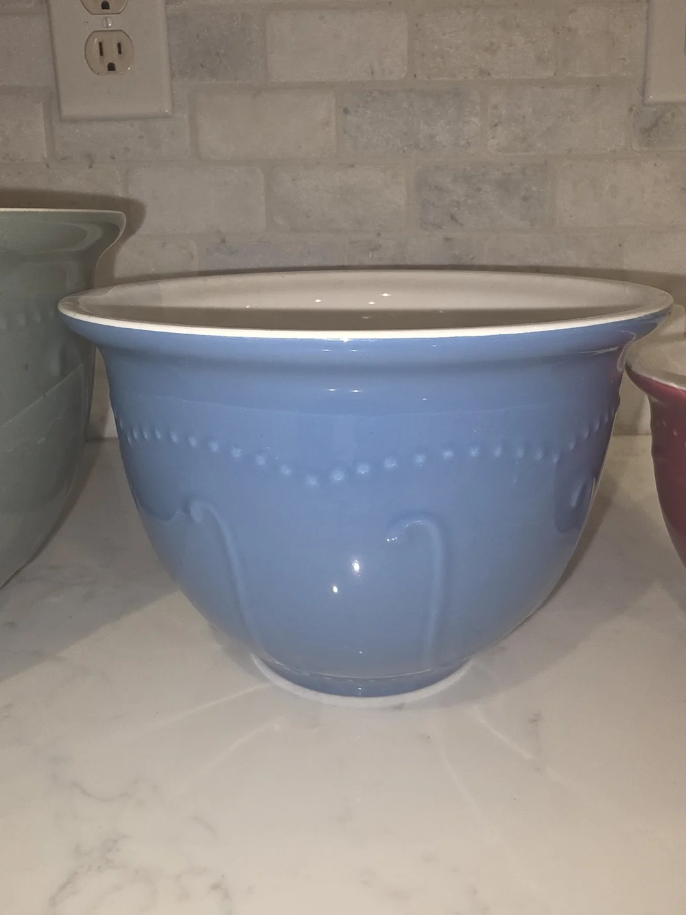Princess House Ceramic Mixing Bowl Set - Sage, Blue & Maroon